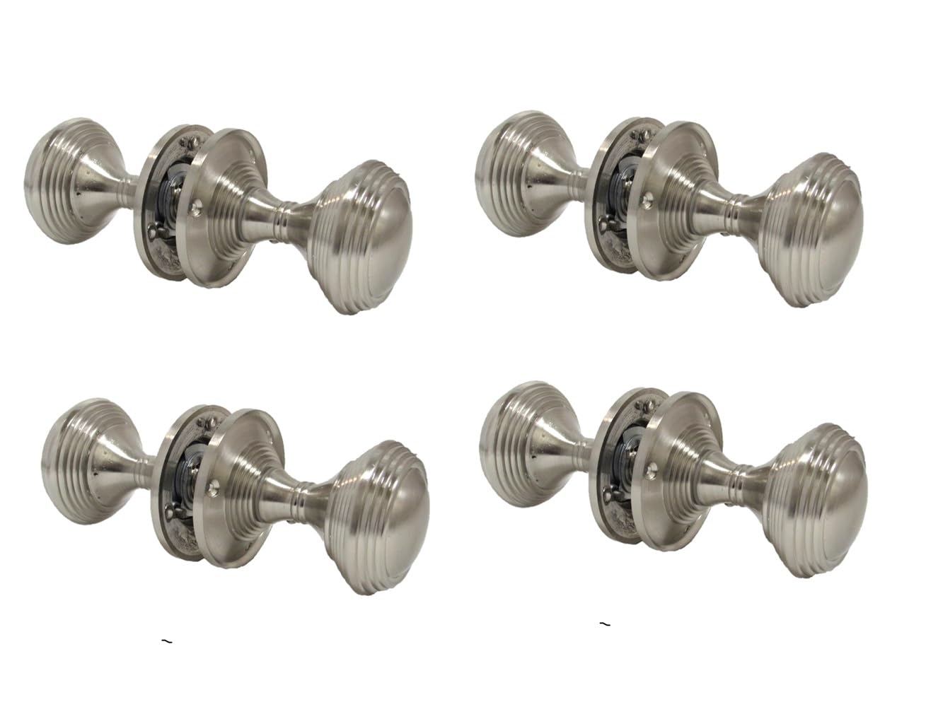 Queen Anne Reeded Mortice Door Knobs, Interior Door Knobs for Home, Round Internal Door Knob with Tubular Latch - Durable Satin Door Knobs (4 Pairs of KNOBS)