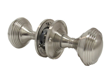Queen Anne Reeded Mortice Door Knobs, Interior Door Knobs for Home, Round Internal Door Knob with Tubular Latch - Durable Satin Door Knobs (1 Pair of KNOBS + Tubular Latch)