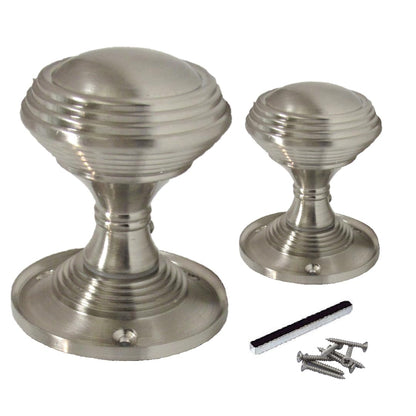 Queen Anne Reeded Mortice Door Knobs, Interior Door Knobs for Home, Round Internal Door Knob with Tubular Latch - Durable Satin Door Knobs (1 Pair of KNOBS + Tubular Latch)