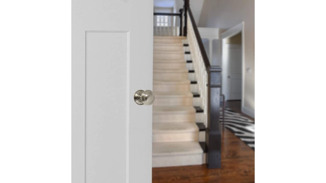 Queen Anne Reeded Mortice Door Knobs, Interior Door Knobs for Home, Round Internal Door Knob with Tubular Latch - Durable Satin Door Knobs (1 Pair of KNOBS + Tubular Latch)