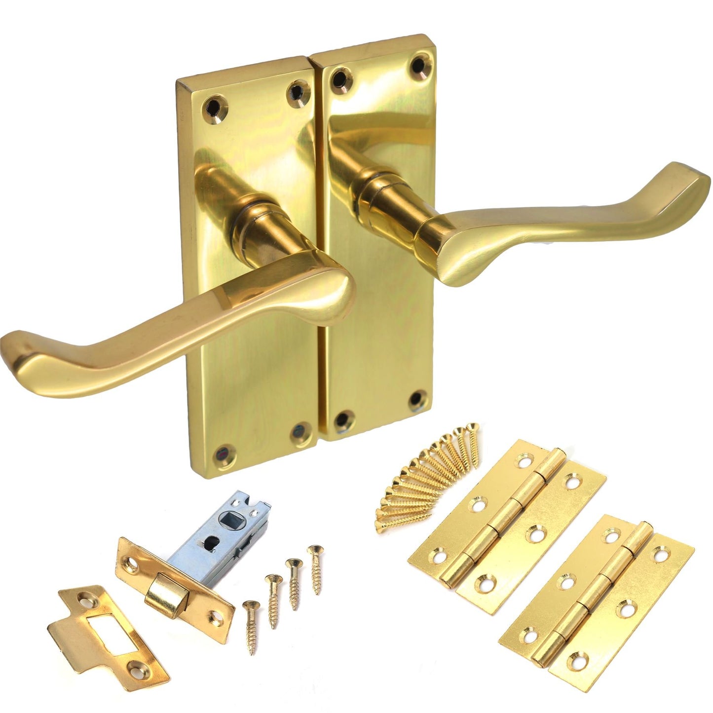 Polished Brass Internal Lever Latch Door Handles & Fixings Set