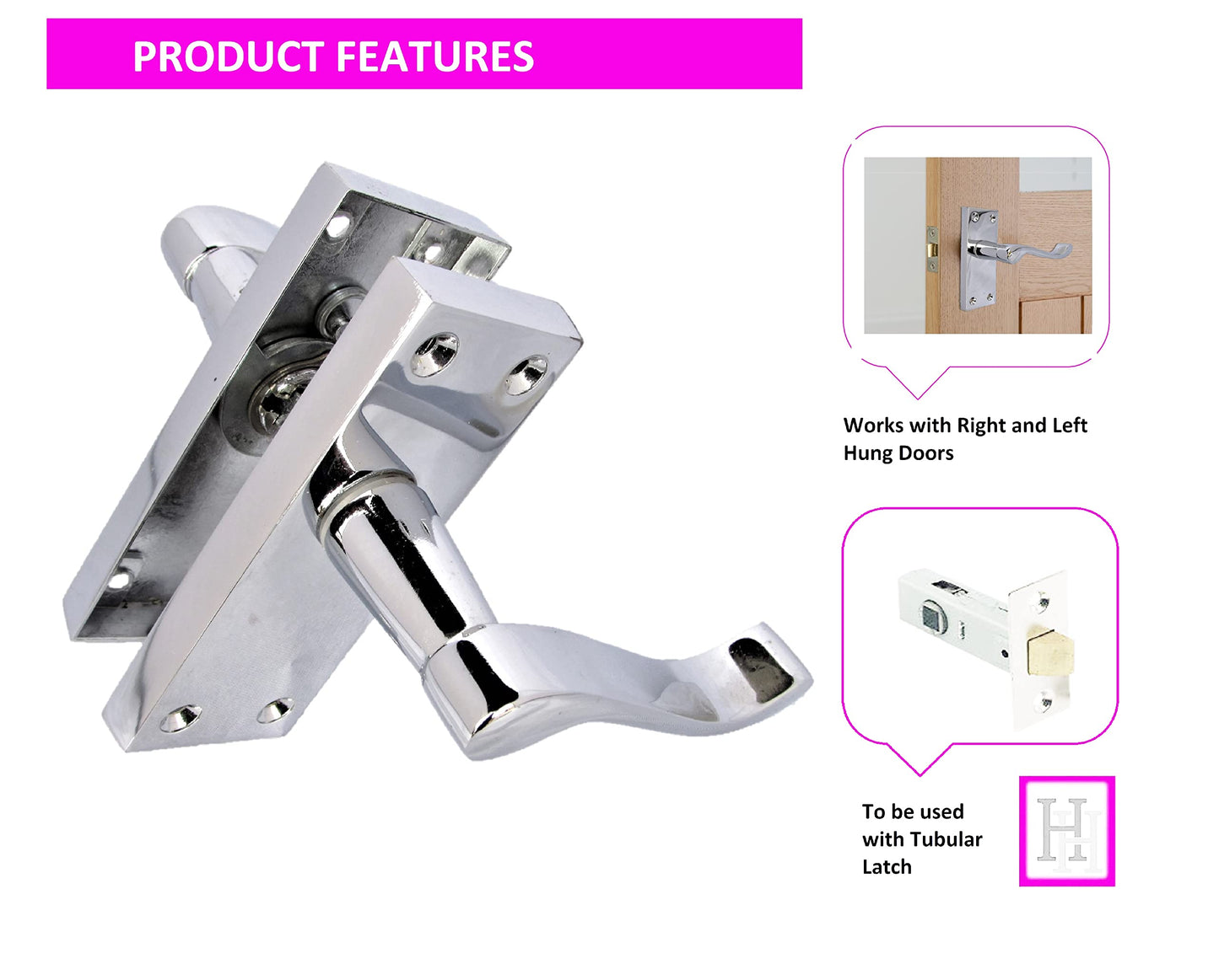 Silver Door Handles Interior Door Handles - Victorian Scroll Door Handles in Polished Chrome Door Handles, Back Plate, 118 x 42mm, Door Handles Multipack, Door Handles Set of 6