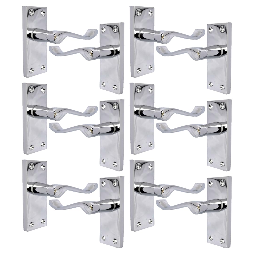 Silver Door Handles Interior Door Handles - Victorian Scroll Door Handles in Polished Chrome Door Handles, Back Plate, 118 x 42mm, Door Handles Multipack, Door Handles Set of 6