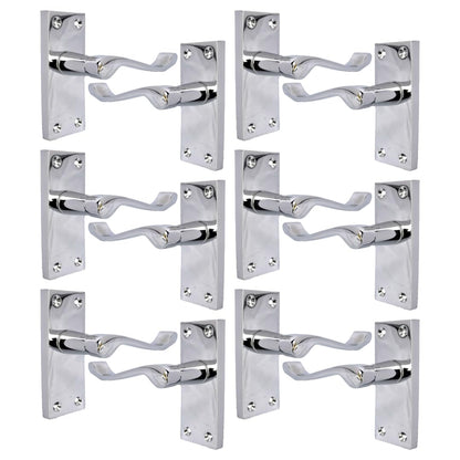 Silver Door Handles Interior Door Handles - Victorian Scroll Door Handles in Polished Chrome Door Handles, Back Plate, 118 x 42mm, Door Handles Multipack, Door Handles Set of 6