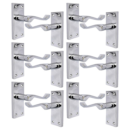 Silver Door Handles Interior Door Handles - Victorian Scroll Door Handles in Polished Chrome Door Handles, Back Plate, 118 x 42mm, Door Handles Multipack, Door Handles Set of 6