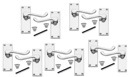 Discount Hardware UK Door Handles Internal Sets - Polished Chrome Door Handle Set for Modern Doors Internal House Design, Internal Door Handles - Victorian Scroll Door Handles 5 Pack - 112mm Long