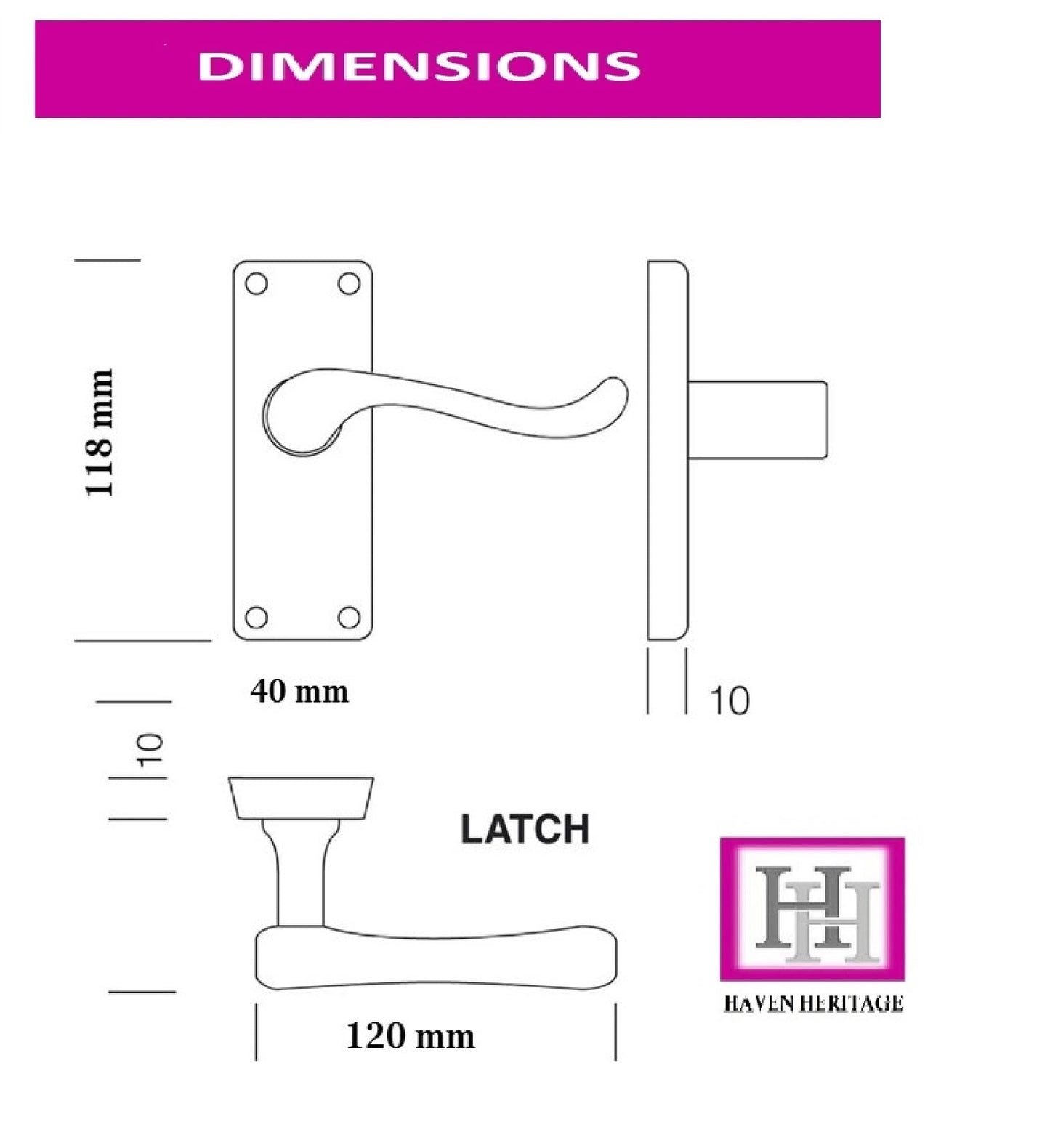 Haven Heritage 7 Sets of Victorian Scroll Latch Door Handles Polished Chrome Hinges & Latches Pack Sets 118MM X 40MM