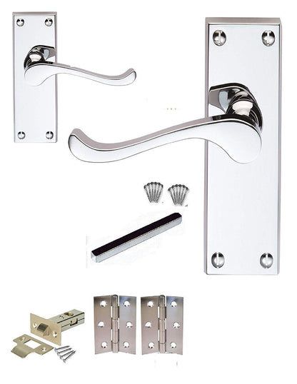 Haven Heritage 7 Sets of Victorian Scroll Latch Door Handles Polished Chrome Hinges & Latches Pack Sets 118MM X 40MM