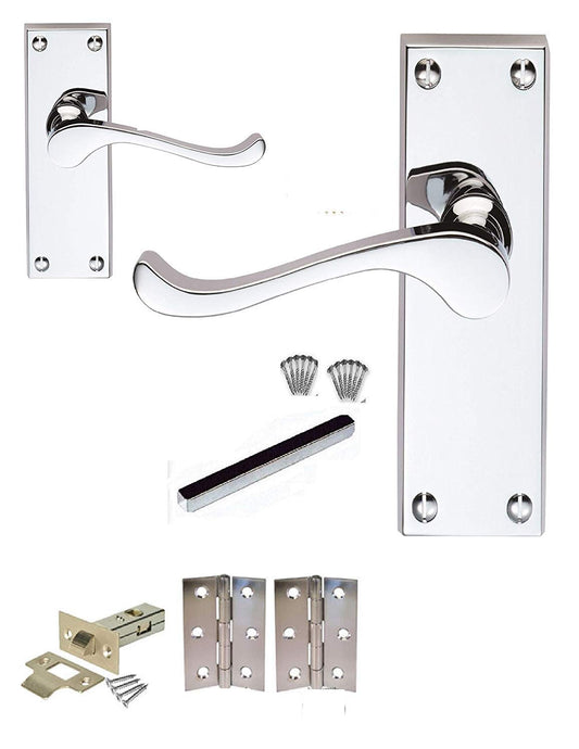 Haven Heritage 7 Sets of Victorian Scroll Latch Door Handles Polished Chrome Hinges & Latches Pack Sets 118MM X 40MM