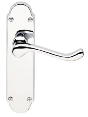 8 x Sets Victorian Scroll Door Handles on Shaped Backplate Lever Latch Polished Chrome