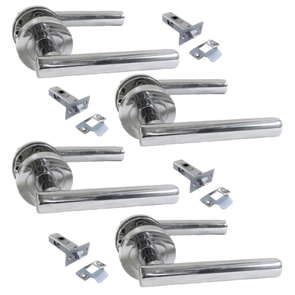 Straight T-Bar Internal Door Handle Set – Polished Chrome Finish with Tubular Latch, Modern Lever Handles for Home & Office Interior Doors .6 Pairs (4 Pair of Handles + Tubular Latch)