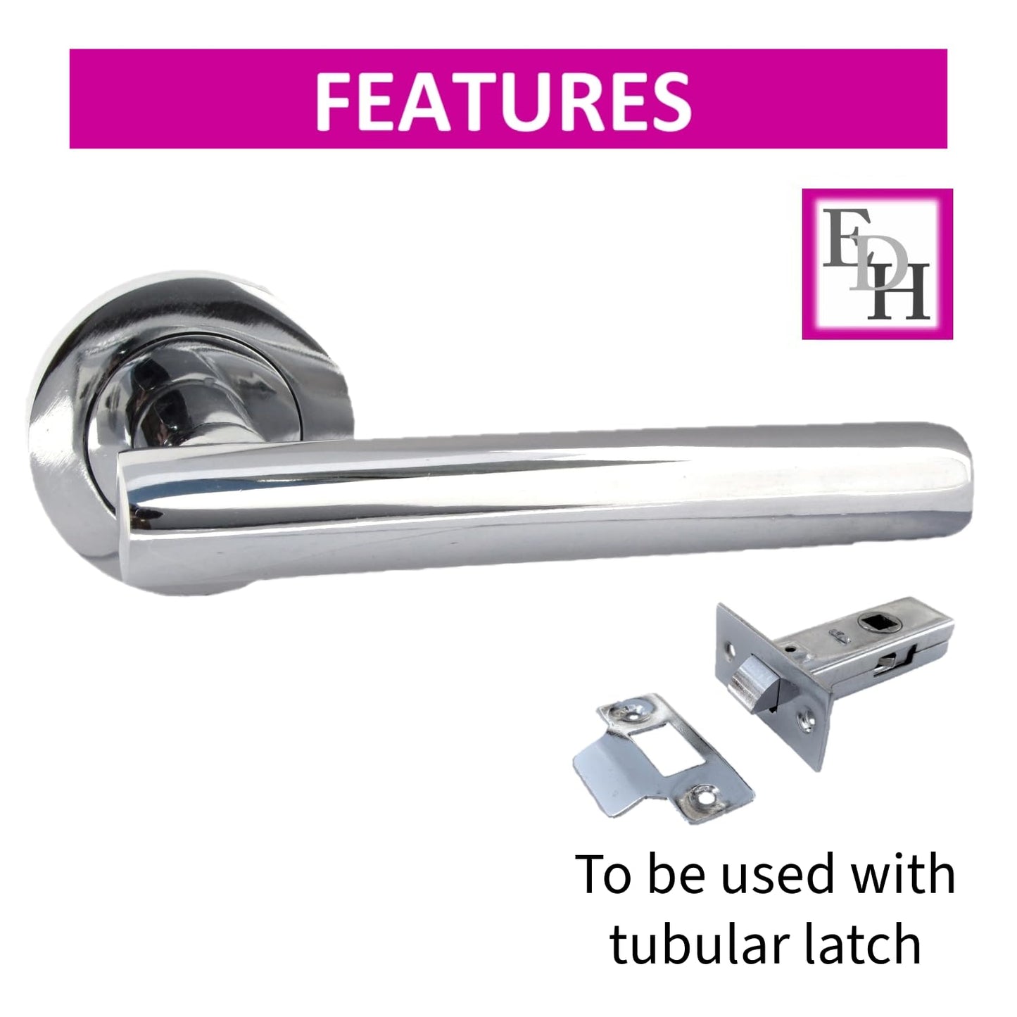 Straight T-Bar Internal Door Handle Set – Polished Chrome Finish with Tubular Latch, Modern Lever Handles for Home & Office Interior Doors .6 Pairs (6 Pair of Handles)