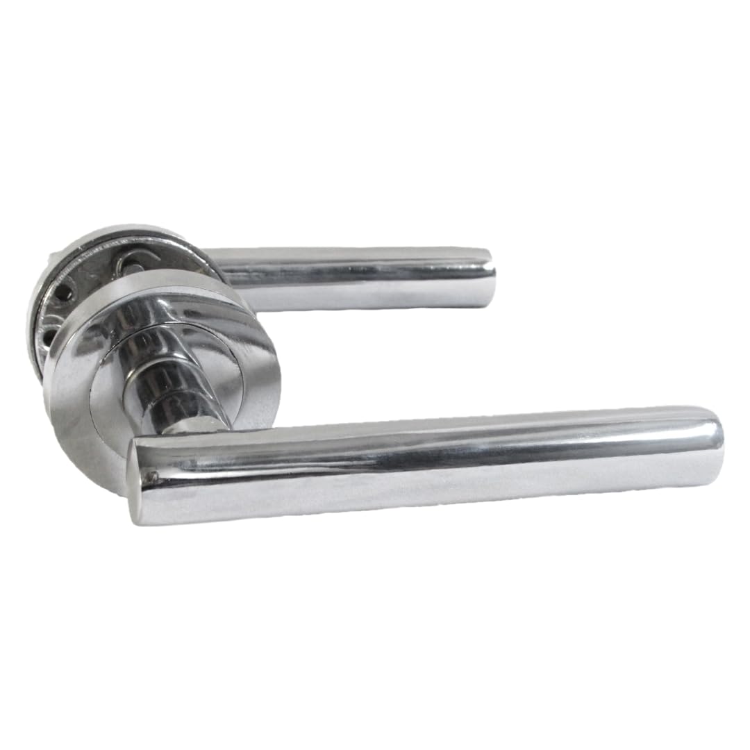 Straight T-Bar Internal Door Handle Set – Polished Chrome Finish with Tubular Latch, Modern Lever Handles for Home & Office Interior Doors .6 Pairs (6 Pair of Handles)