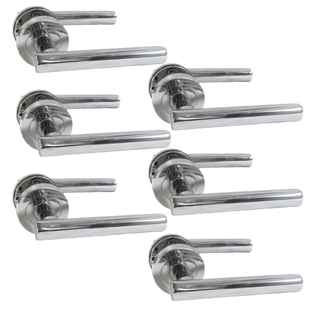 Straight T-Bar Internal Door Handle Set – Polished Chrome Finish with Tubular Latch, Modern Lever Handles for Home & Office Interior Doors .6 Pairs (6 Pair of Handles)