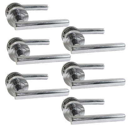 Straight T-Bar Internal Door Handle Set – Polished Chrome Finish with Tubular Latch, Modern Lever Handles for Home & Office Interior Doors .6 Pairs (6 Pair of Handles)