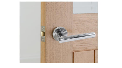 Straight T-Bar Internal Door Handle Set – Polished Chrome Finish with Tubular Latch, Modern Lever Handles for Home & Office Interior Doors .6 Pairs (6 Pair of Handles)