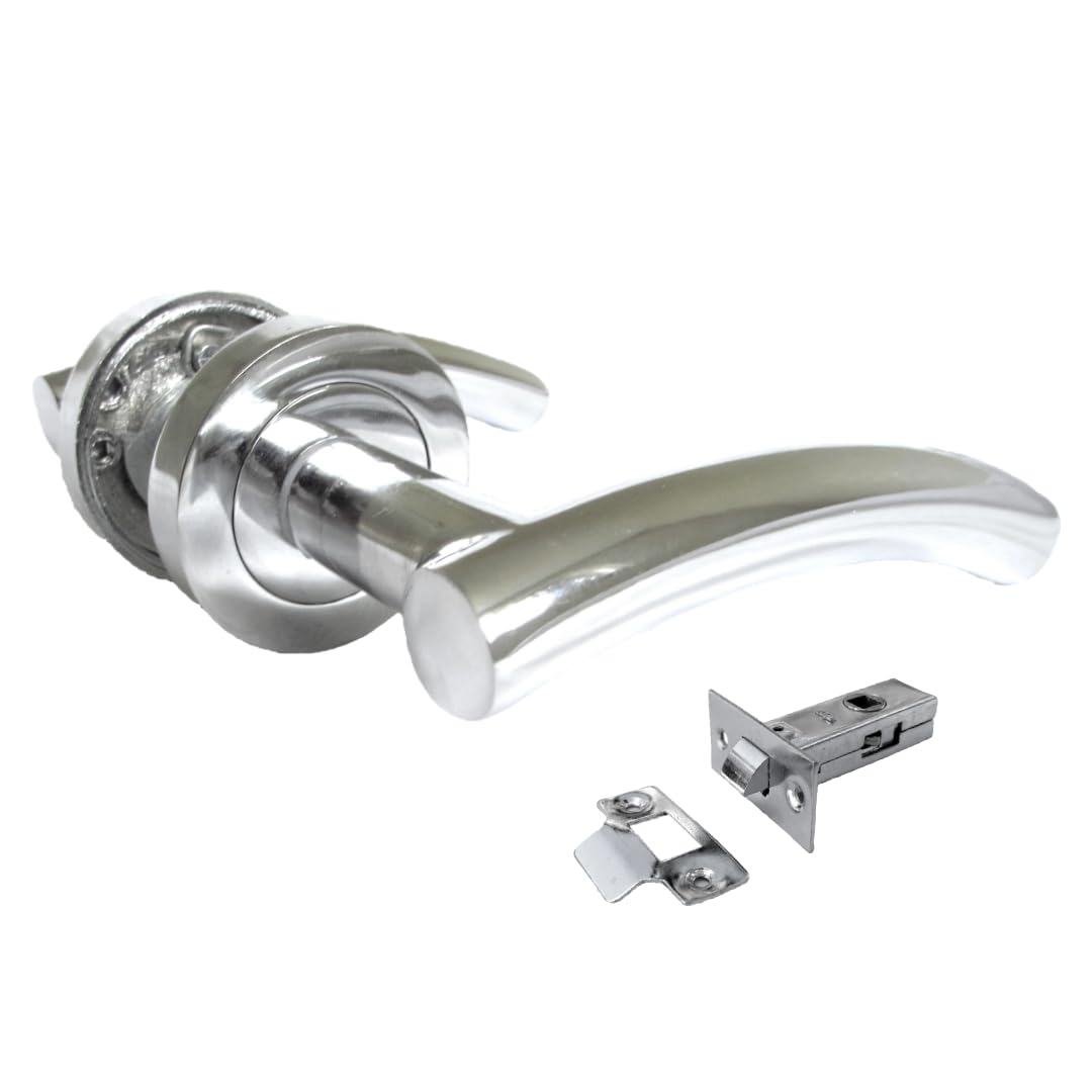 Arched T Bar Internal Latch, Essential Sets for Internal, Featuring Polished Chrome Finish, Door Latch Compatibility for Home & Office (1 Pair of Handles + Tubular Latch)