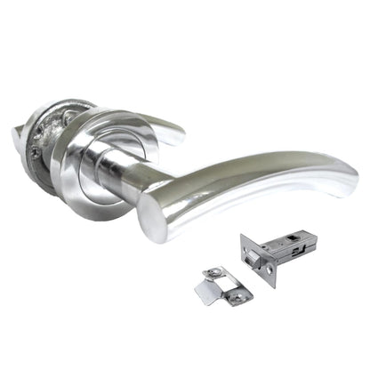 Arched T Bar Internal Latch, Essential Sets for Internal, Featuring Polished Chrome Finish, Door Latch Compatibility for Home & Office (1 Pair of Handles + Tubular Latch)