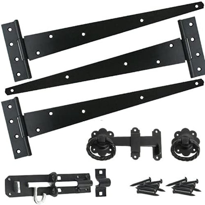 Haven Heritage Gate Hinge Kit Fitting Set 12" Hinges Brenton Bolt Twist Ring Latch Wooden Gate Black