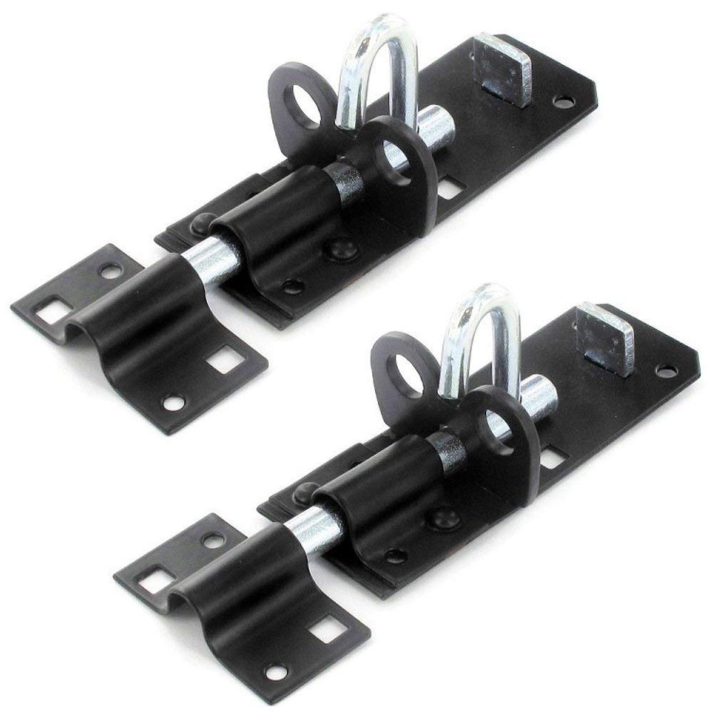 2x2 x Brenton Strong Sliding Padlock Shed Gate Door Bolt Black or Zinc 150mm (6") Black