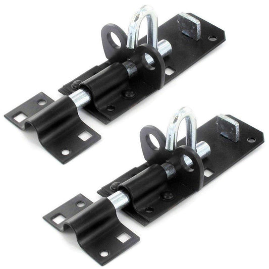 2x2 x Brenton Strong Sliding Padlock Shed Gate Door Bolt Black or Zinc 150mm (6") Black