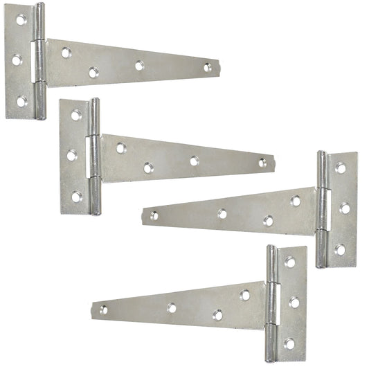 2X Pairs of Galvanised 250mm/10" T-Hinges - Zinc Gate/Trailer/Shed Tee Hinges