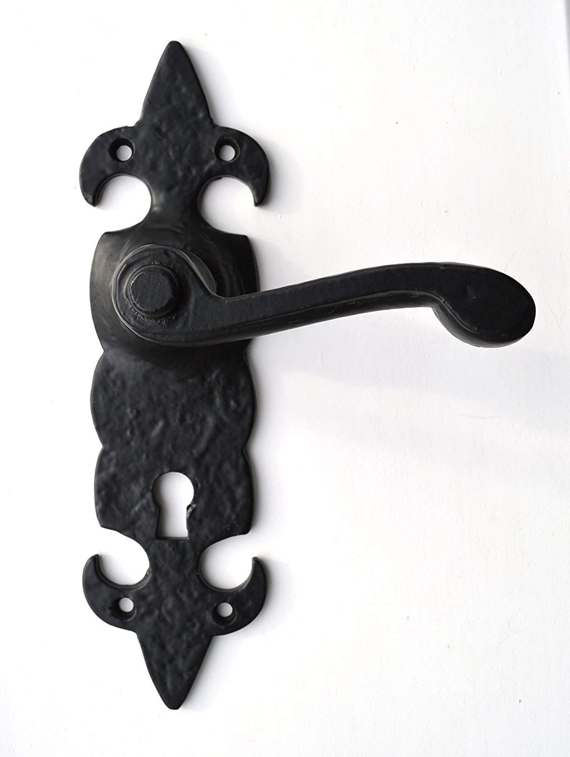 3xBlack Antique Door Handles Lever Lock Ornate Fleur-De-LYS