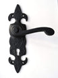 3xBlack Antique Door Handles Lever Lock Ornate Fleur-De-LYS