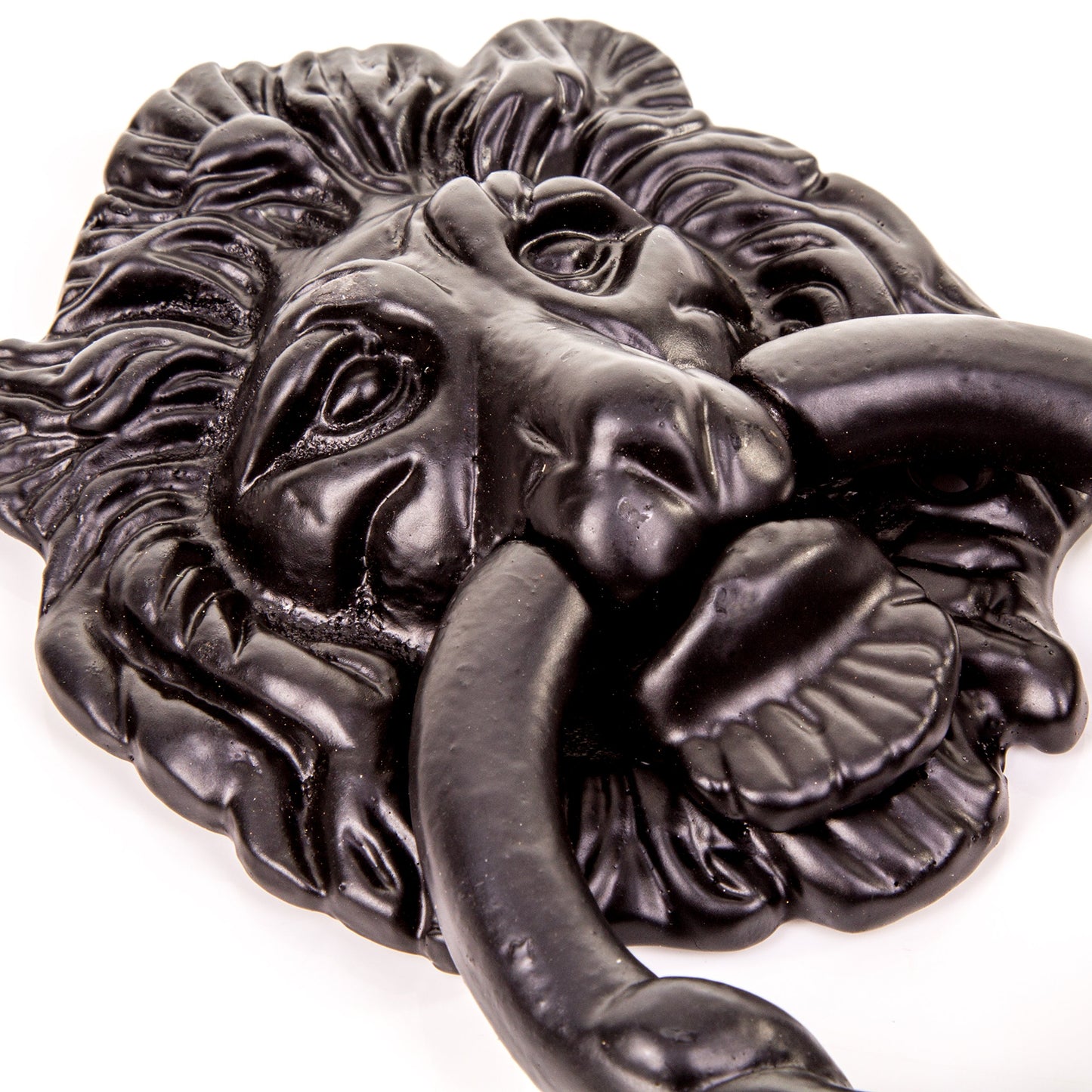 Large Black Antique Lion Front Door Knocker - Fancy & Ornate Iron Head