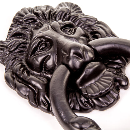 Large Black Antique Lion Front Door Knocker - Fancy & Ornate Iron Head