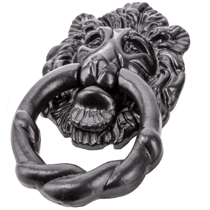 Large Black Antique Lion Front Door Knocker - Fancy & Ornate Iron Head