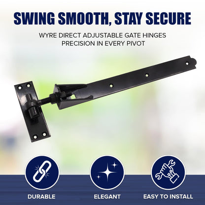 Wyre Direct Adjustable Gate Hinges Pair 600mm 24" Black Heavy Duty Hook and Band Stable