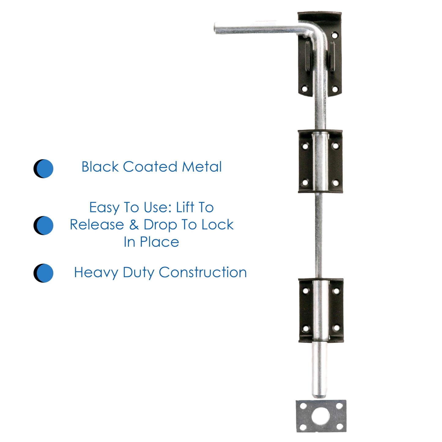 2X Large Garden Gate/Garage Door Drop Bolts - Floor/Ground/Stable Lock Catch
