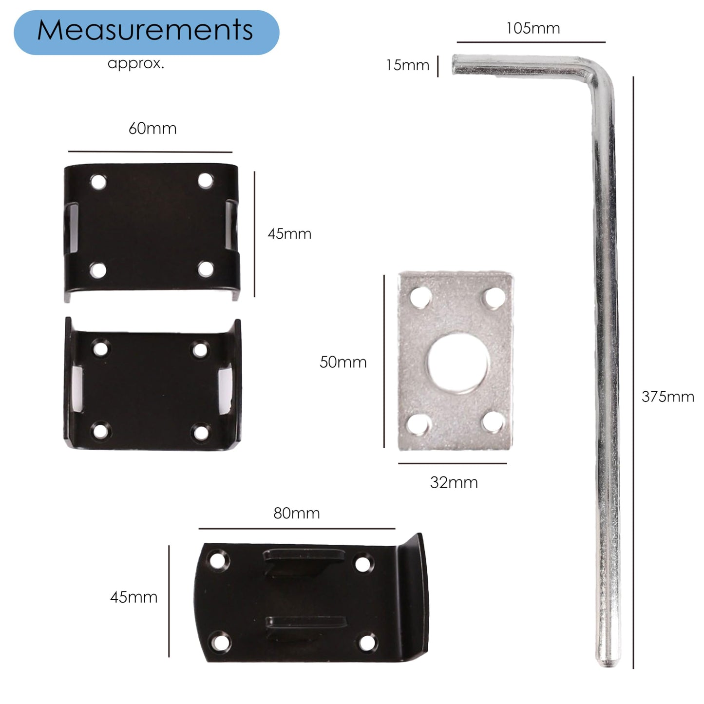 2X Large Garden Gate/Garage Door Drop Bolts - Floor/Ground/Stable Lock Catch