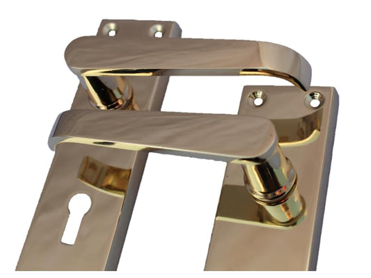 Victorian Straight Lever Latch Internal Lock Door Handles - Brass Plated Door Handles Internal, 150mm x 42mm Back Plate