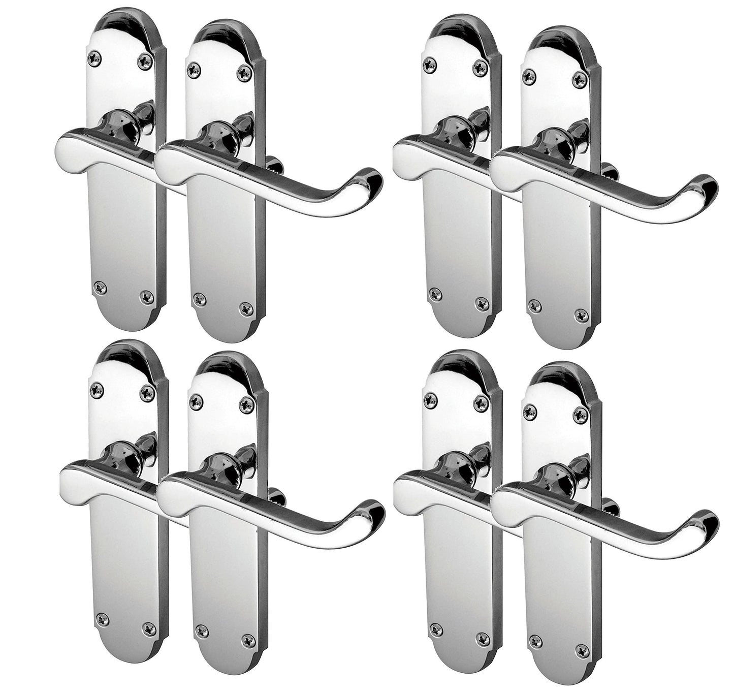 Internal Door Handles, Polished Chrome Door Handle - Silver Epsom Door Handles Internal Sets - Silver Door Handles for Internal Doors, Back Plate Size 170mm x 42mm - Sold as 4 x Pairs