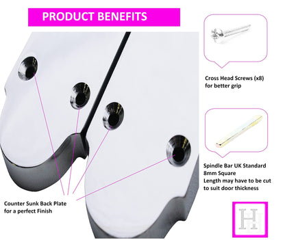 Internal Door Handles, Polished Chrome Door Handle - Silver Epsom Door Handles Internal Sets - Silver Door Handles for Internal Doors, Back Plate Size 170mm x 42mm - Sold as 4 x Pairs