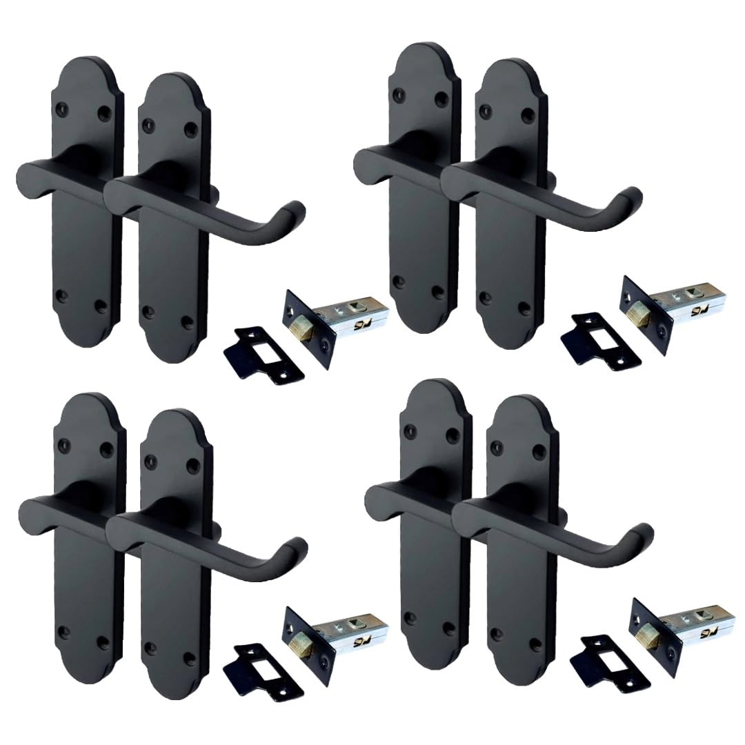 Matt Black Bathroom Door Handles with Lock & 63mm Tubular Latch