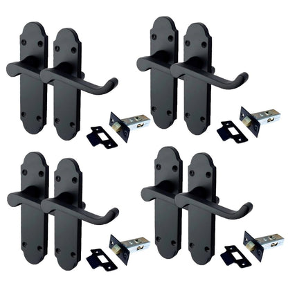 Matt Black Bathroom Door Handles with Lock & 63mm Tubular Latch
