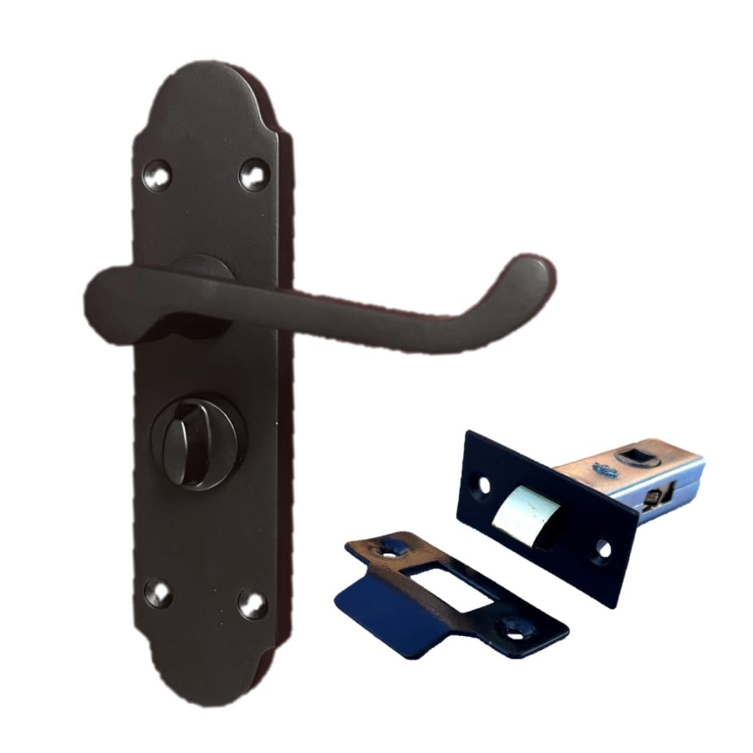 Epsom Style Privacy Bathroom Door Handles with Lock & 63mm Tubular Latch- Internal Door Handles Durable Matt Black Door Handles, Easy-Install Bathroom Door Handles, Matt Black Finish 170mm x 42mm