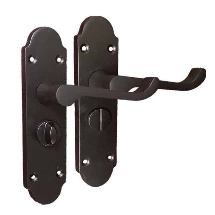 Epsom Style Privacy Bathroom Door Handles with Lock & 63mm Tubular Latch- Internal Door Handles Durable Matt Black Door Handles, Easy-Install Bathroom Door Handles, Matt Black Finish 170mm x 42mm