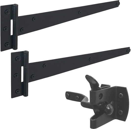 Haven Heritage ® Black Garden Gate Fitting Kit 18" (450mm) Hinges & Gate Latch for Wooden Gates, Ideal for Hanging Wooden Garden Gates, Weather Resistant for Using Gate Outdoor.