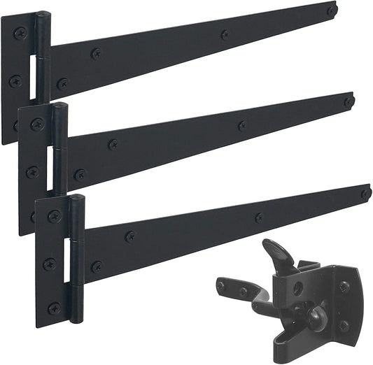 Haven Heritage ® Black Garden Gate Fitting Kit 18" (450mm) Hinges & Gate Latch for Wooden Gates, Ideal for Hanging Wooden Garden Gates, Weather Resistant for Using Gate Outdoor.