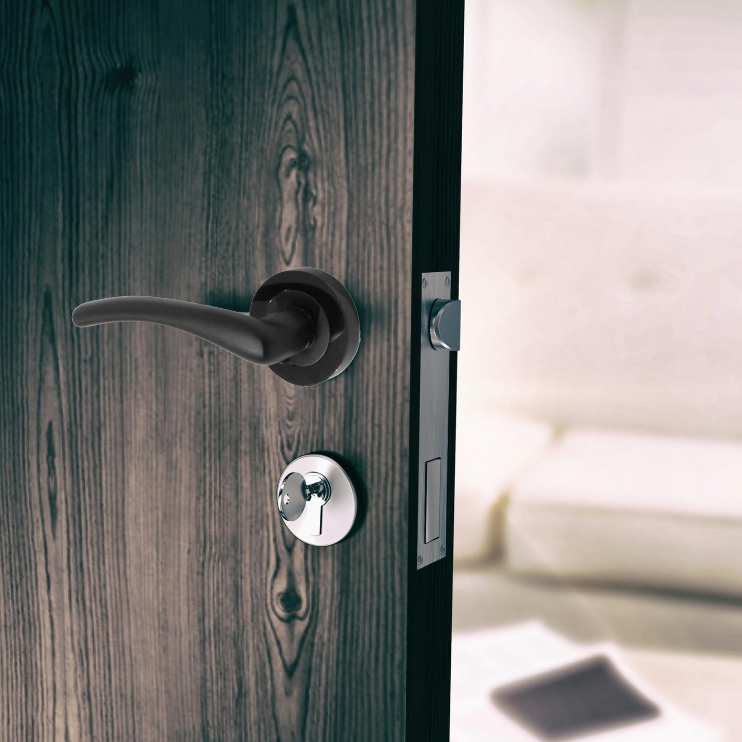 Zena Design Modern Matt Black Door Handles Internal & External Use - Lever Latch Handle with Black Nickel Rose, 6 Pairs