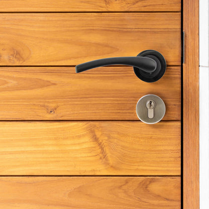 Zena Design Modern Matt Black Door Handles Internal & External Use - Lever Latch Handle with Black Nickel Rose, 6 Pairs