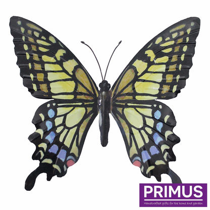 Primus Large Metal Butterfly Yellow Blue and Black Outdoor Garden Home Decoration Wall Art