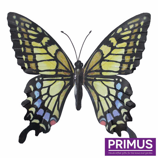 Primus Large Metal Butterfly Yellow Blue and Black Outdoor Garden Home Decoration Wall Art