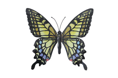 Primus Large Metal Butterfly Yellow Blue and Black Outdoor Garden Home Decoration Wall Art