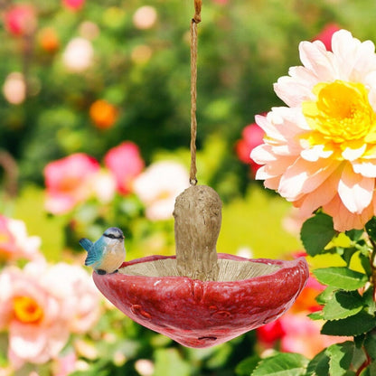 Red Resin Mushroom Bird Feeder with Blue Tit – Charming & Functional Garden Décor