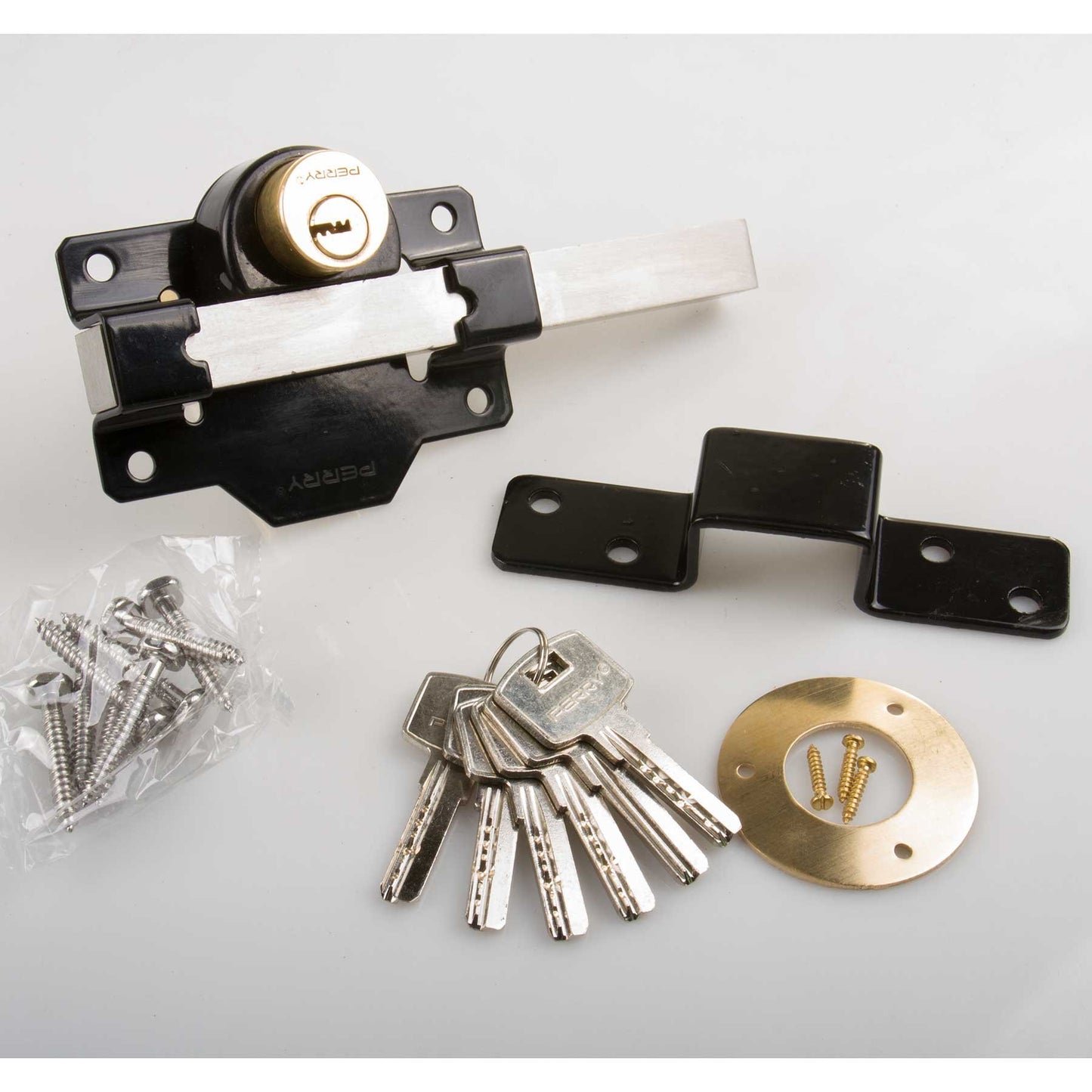 Twin Pack Perry 1127A050BK 50mm No 1127 Double Locking Long Throw Lock with Elongated Keep and Stainless Steel Bar